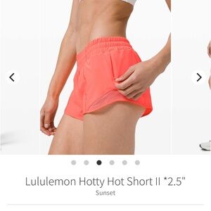 Size 2 2.5” Lululemon Low rise shorts | Color Sunset